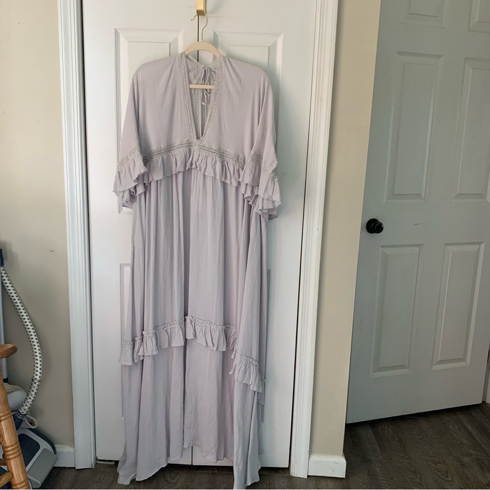 Free People Light Gray Ruffle Maxi Dress NWOT